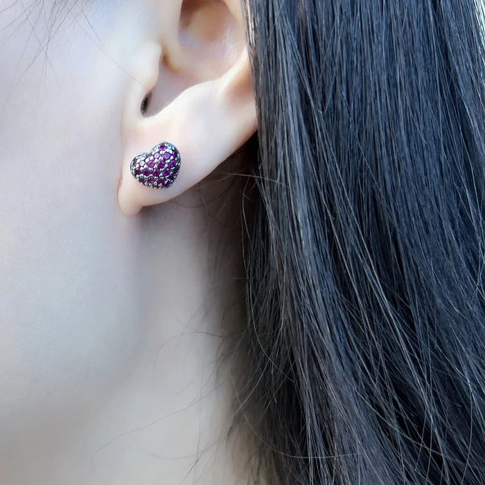 925 Sterling Silver Romantic Pink Heart Stud Earrings