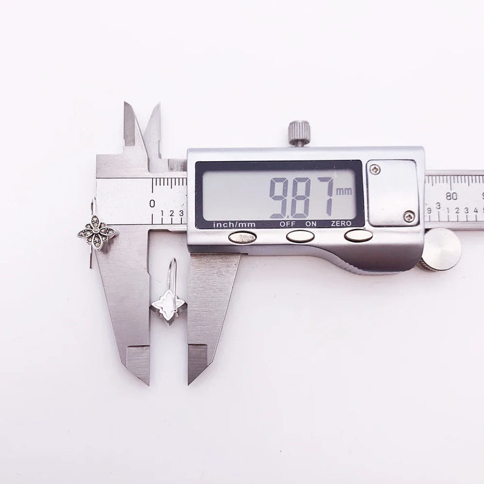 925 Sterling Silver Flower Star Drop Earrings Marcasite Zirconia For Women