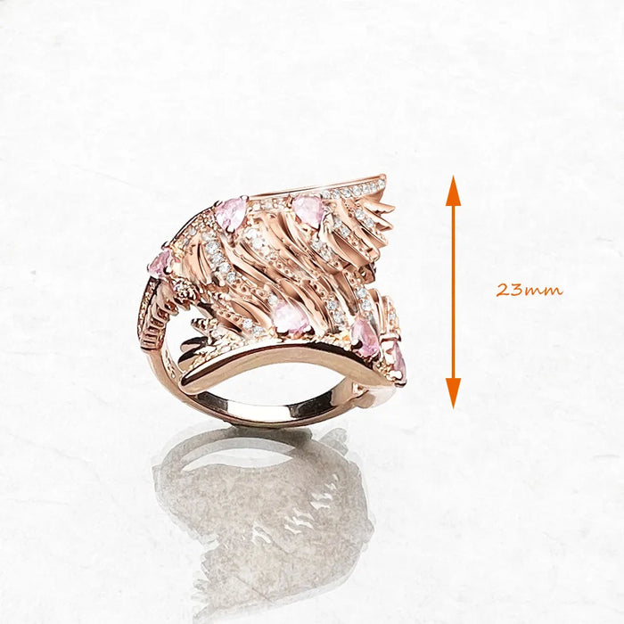925 Sterling Silver Rose Gold Phoenix Wings Ring Boho For Women
