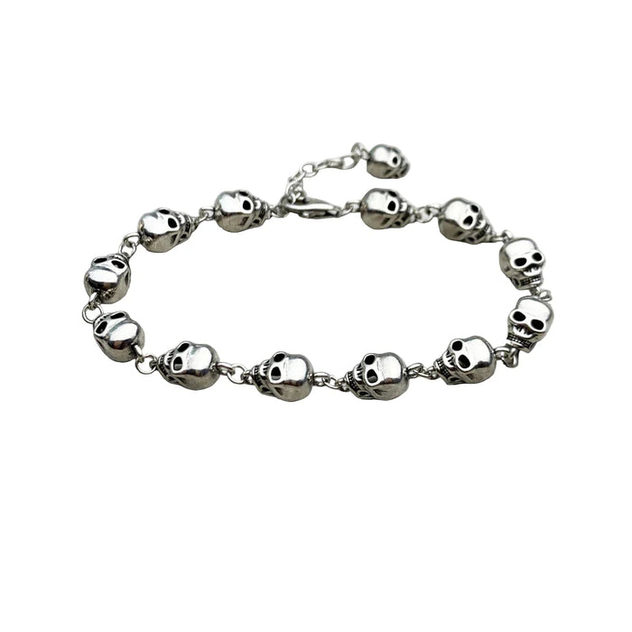 925 Sterling Silver Rebel Street Skulls Link Chain Bracelet Punk Fashion For Men And Women