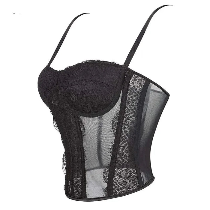 Adjustable Plus Size Lingerie Corset With Padded Cup Black Translucent Bustier