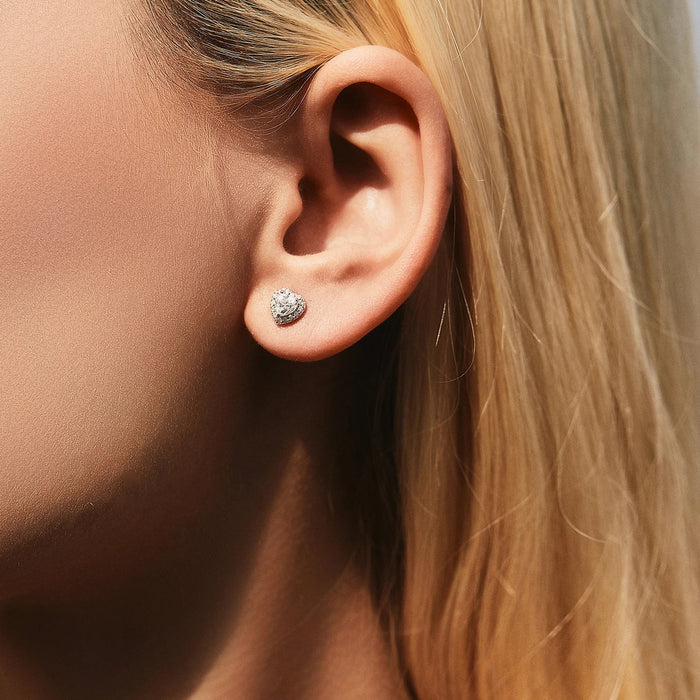 925 Sterling Silver Diamond Hearts Stud Earringslab Created