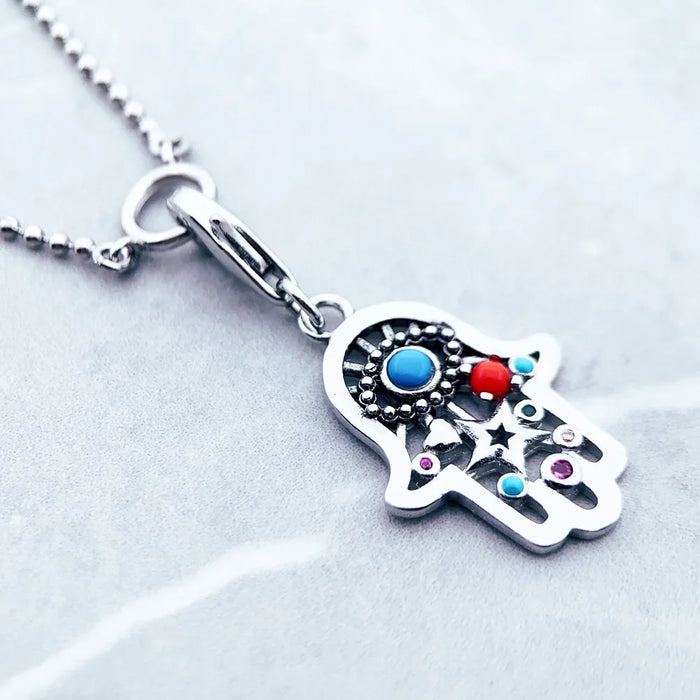 925 Sterling Silver Bohemia Hand Of Fatima Charm Necklace For Women & Men
