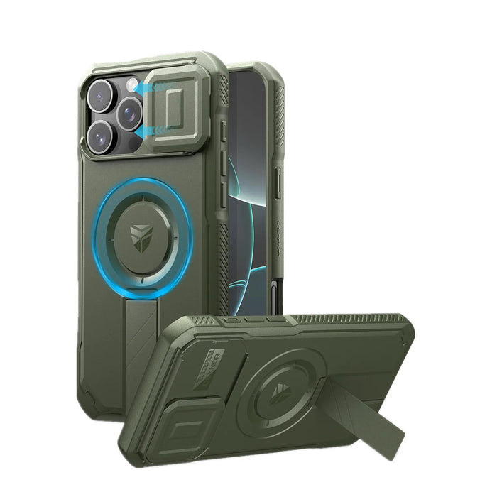 For Iphone 16 Pro Max Rugged Shockproof Protective Heavy-Duty Bumper Case With Slide Camera Case & Adjustable Kickstand