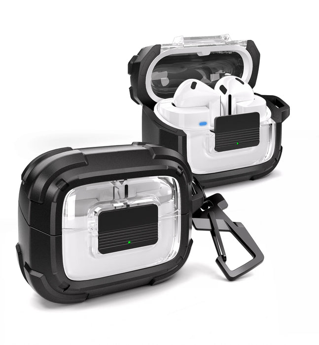 For Samsung Galaxy Buds3 Pro Shockproof Clear Protective Rugged Bumper Case With Secure Lock Carabiner Keyring