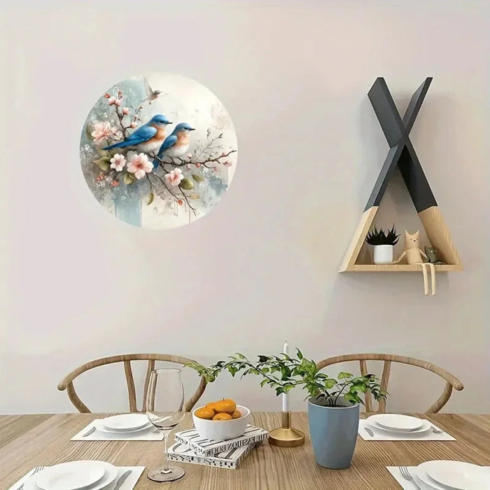 8 Round Metal Sign Birds On Cherry Blossom Home Decor