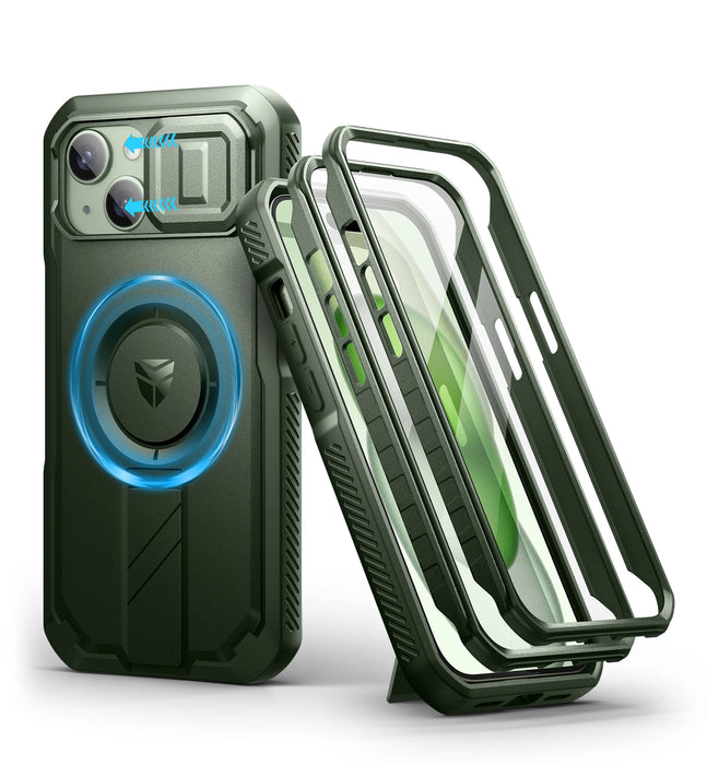 For Iphone 15 Case Rugged Armor Shockproof Bumper Case Holder With Built-In Sliding Camera Casebuilt-In Screen Protector