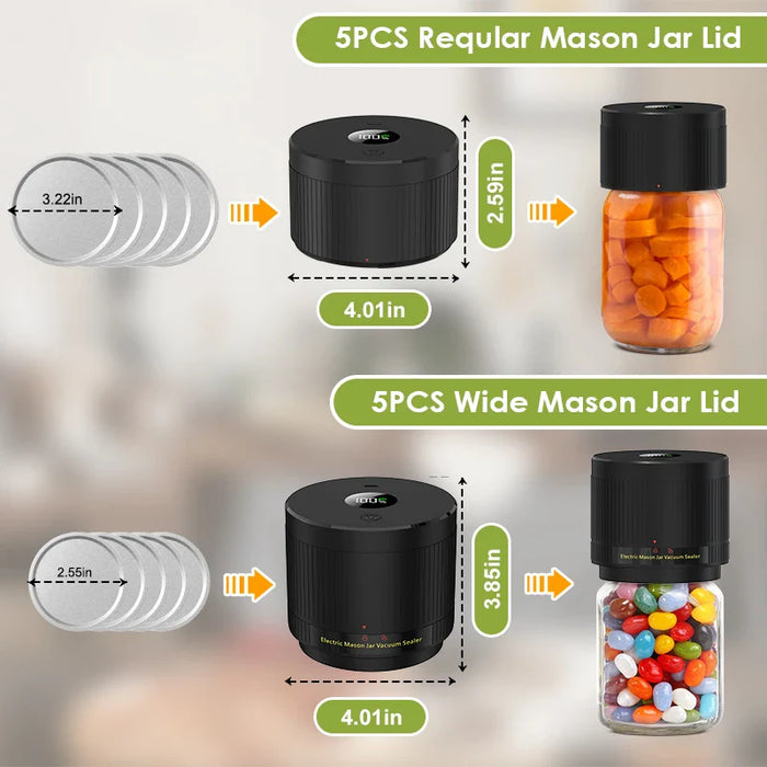Lcd Mason Jar Vacuum Sealer Kit For Wide & Regular Mouth Jars