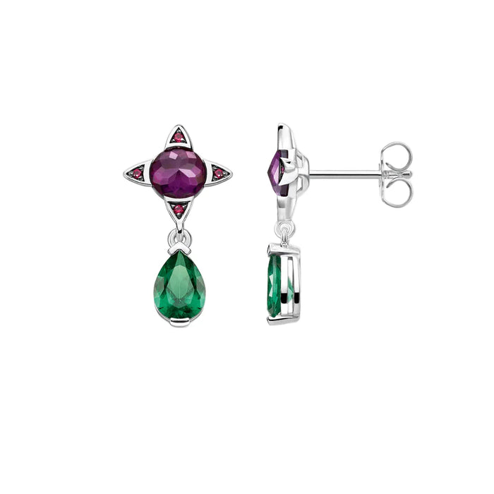 925 Sterling Silver Green Drop & Purple Star Studs Boho Gift
