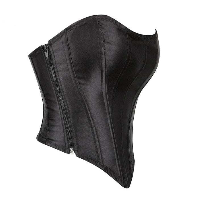 Summer Satin Overbust Corset Plus Size Xs-6Xl Black Lace Up With Zip