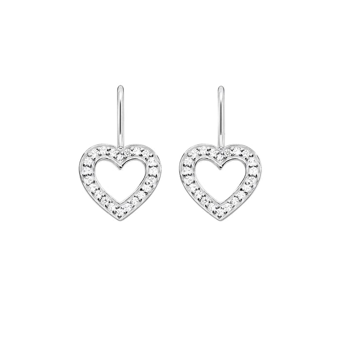 925 Sterling Silver Romantic Gift Heart Earrings White Stone