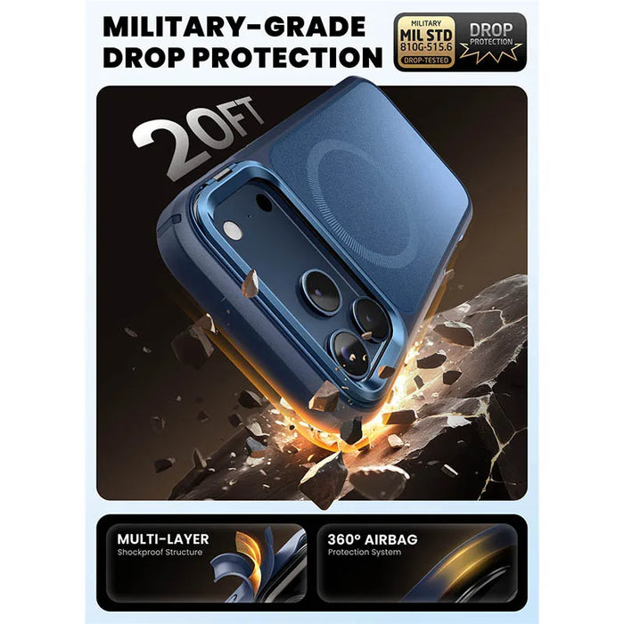 For Iphone 17 Pro 6.3 Inch 2025 Flip Full-Body Heavy Duty Magnetic Phone Case With Tempered Glass Screen Protector