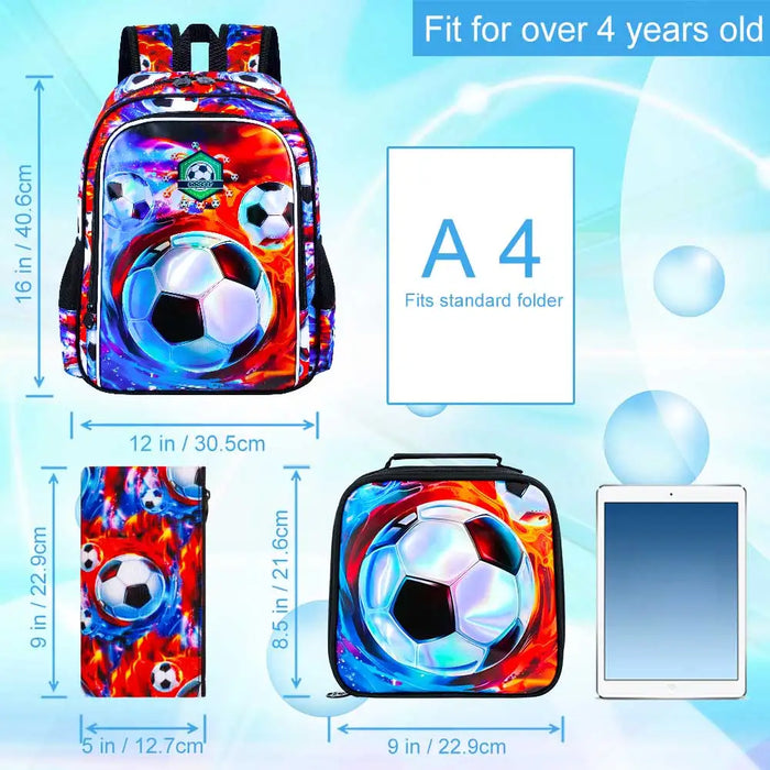 16 Inch Soccer Backpack With Lunch Box For Boys