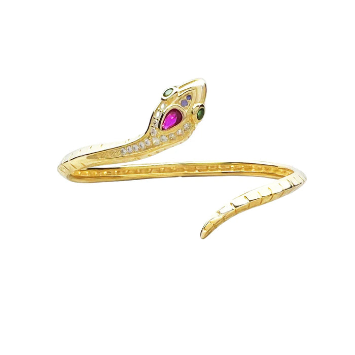 925 Sterling Silver Bohemian Golden Snake Bangle Fine Bracelet For Women
