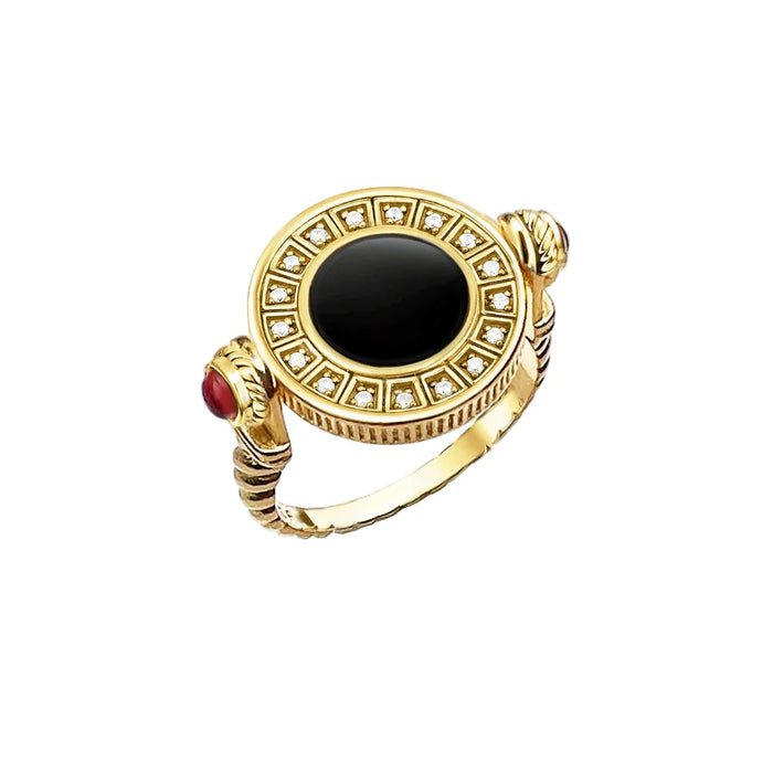 925 Sterling Silver Rotatable Black Onyx Coin Ring European Style Women Fine Jewelry Vintage