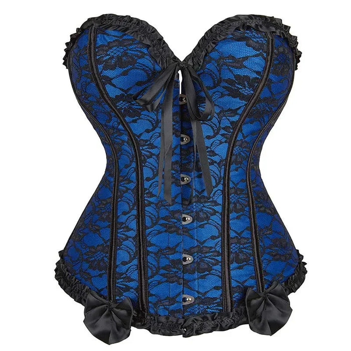 Fishbones Pleated Lace Up Boned Overbust Corset Women Plus Size S-6Xl