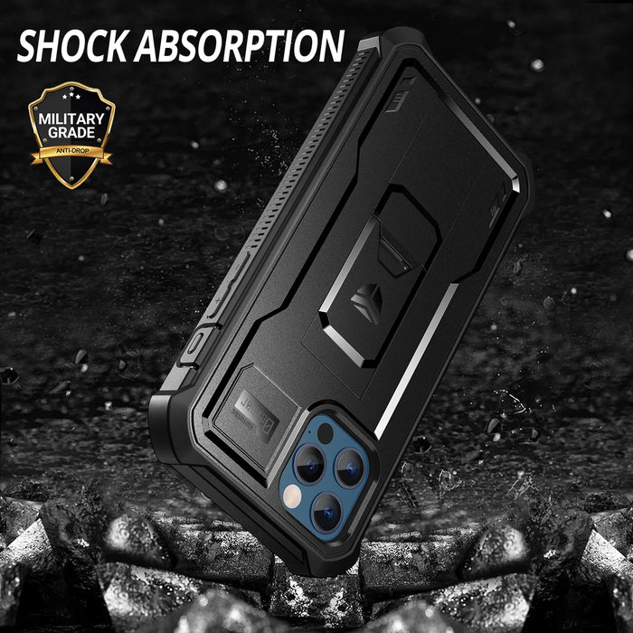 For Iphone 12 Pro Max Full Body Bumper Military Grade Armor Shockproof Shell Kickstand Case With Built-In Screen Protector