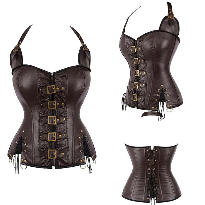 Steampunk Corselet With Zip & Buckle Women Gothic Fishbone Corset
