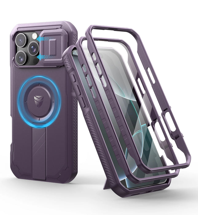 For Iphone 16 Pro Max Rugged Armor Shockproof Case With Built-In Sliding Camera Case And Built-In Screen Protector Kickstand