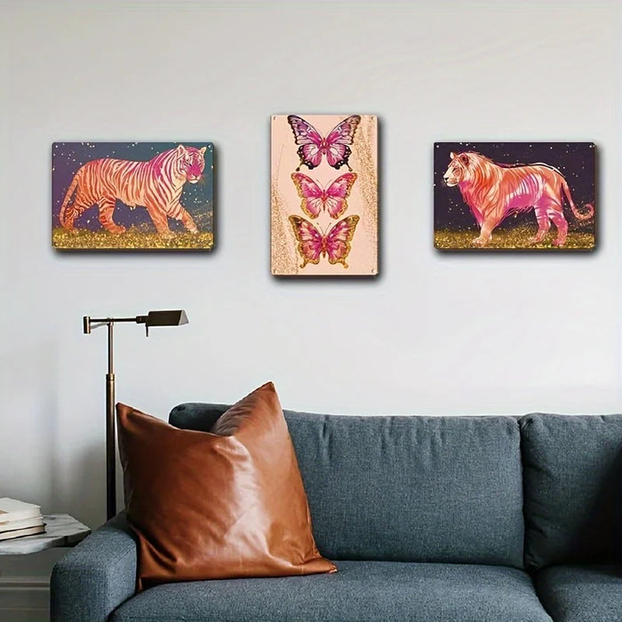 Chic Pink Animal Tin Signs 3Pcs Set