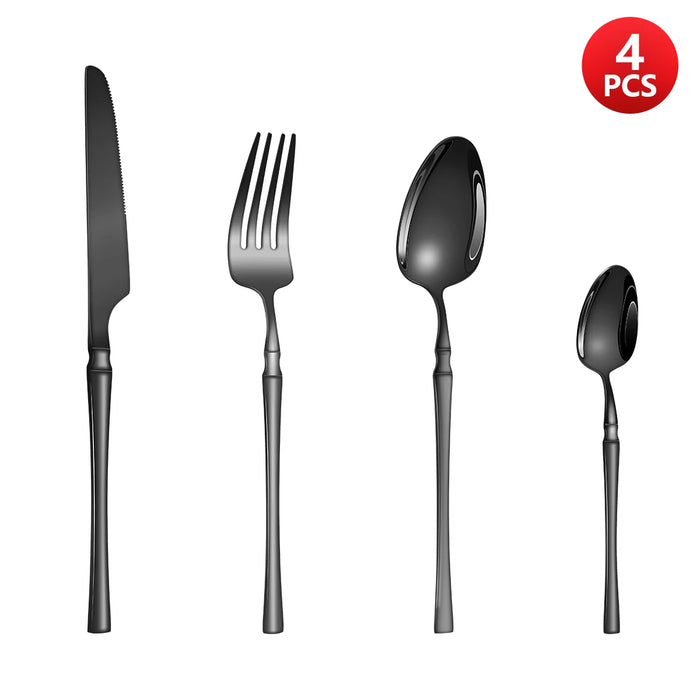 4 / 6 / 16 / 24 Piece Black Stainless Steel Tableware Set For Home Hotel And Kitchen Use