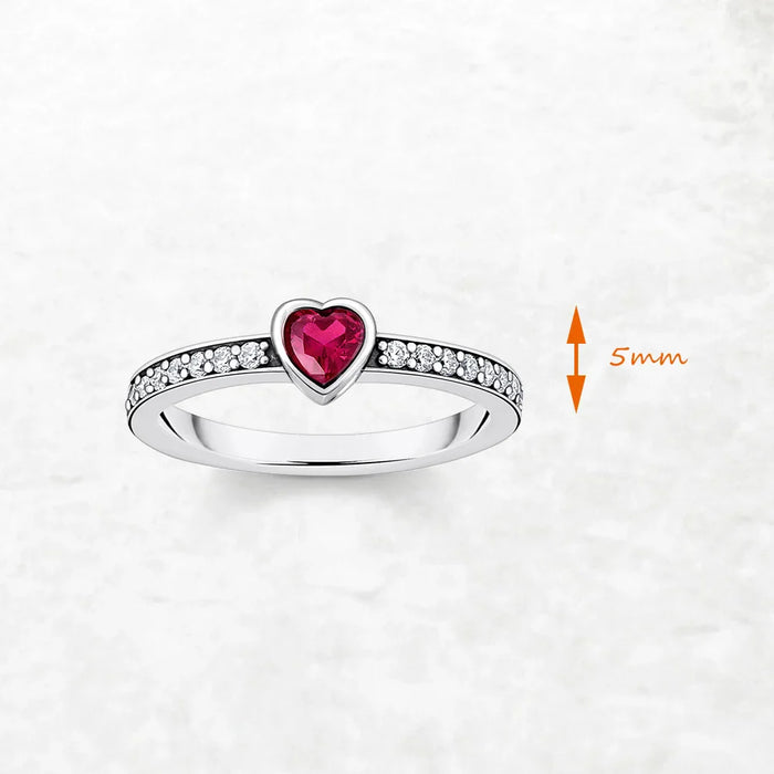 925 Sterling Silver Romantic Gift Pink Heart Solitaire Ring Real Europe Style Fine Jewelry For Women Love
