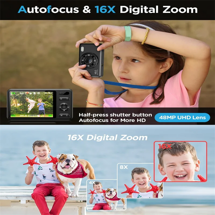 48Mp Autofocus Digital Camera For Kids 2.7K 16X Zoom