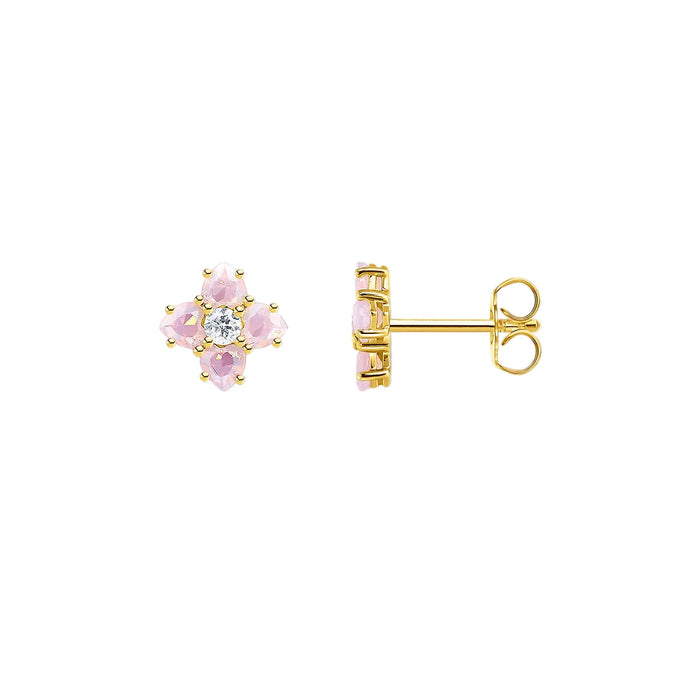 925 Sterling Silver Colourful Stone Flower Ear Studs