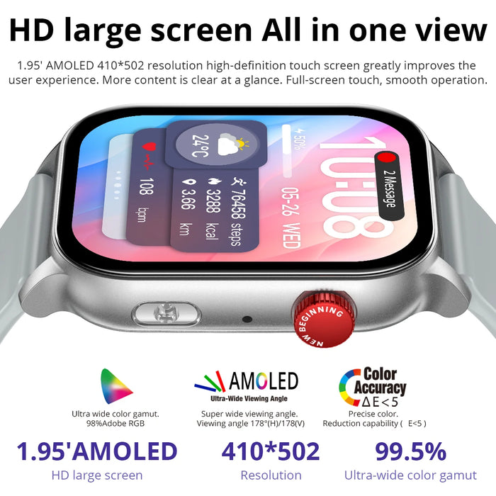 Unisex 1.95 Inch Hd Amoled Smartwatch With Voice Calling And Health Monitoring