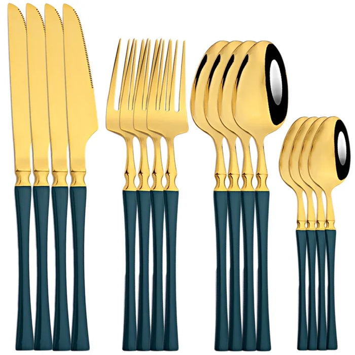 16 Piece Gold Stainless Steel Cutlery Set For Western Dining