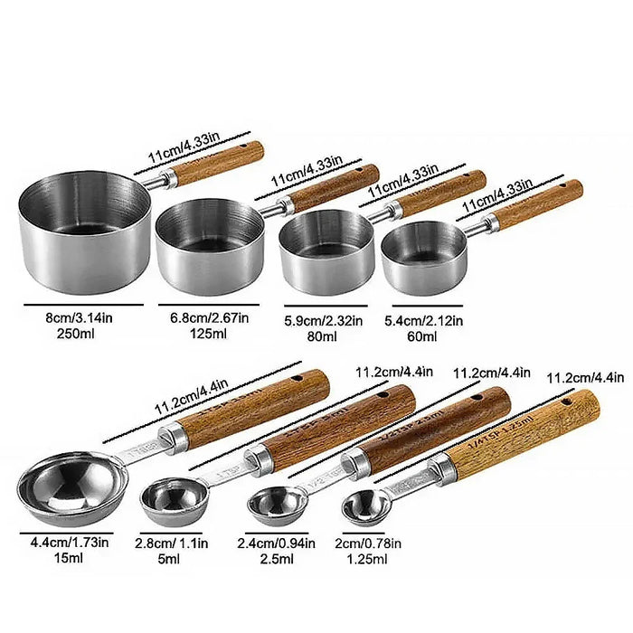 4 / 8 Piece Stainless Measuring Cups & Spoons Set For Baking