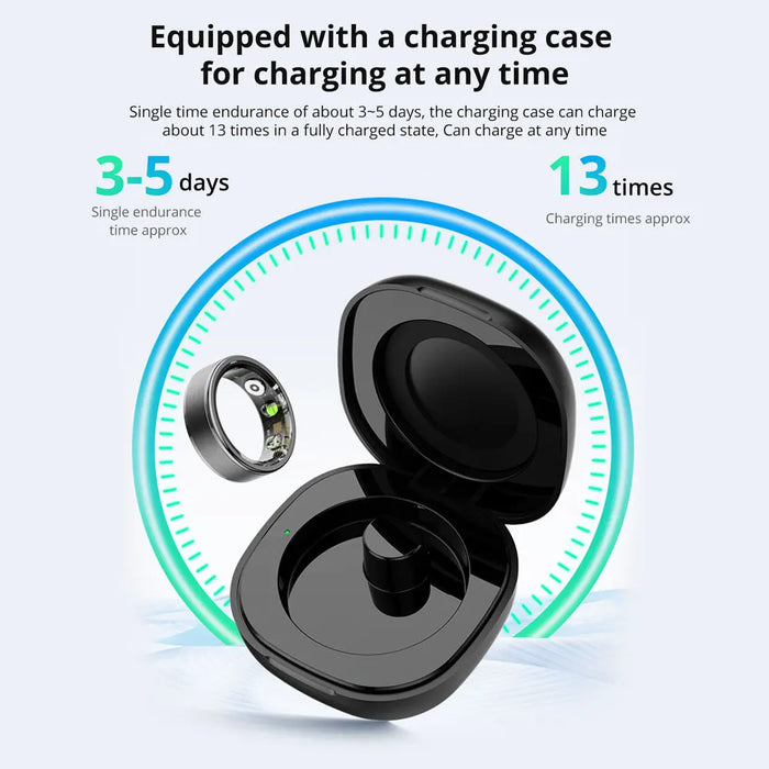 Unisex Smart Ring Charging Case - 39-Day Battery Health Monitor Waterproof