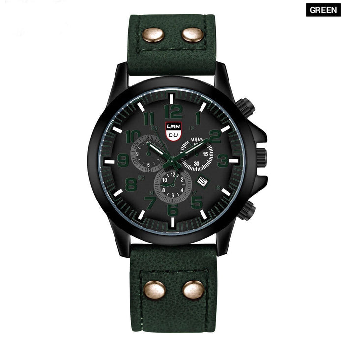 Leather Band Mens Quartz Watch