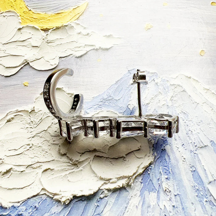 925 Sterling Silver Climber Ear Stud With White Zircon For Women