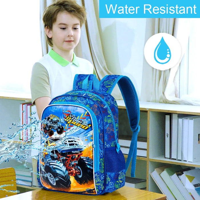 3 Piece Boys Backpack Set 16 Inch Cars Bookbag Lunch Box Elementary School