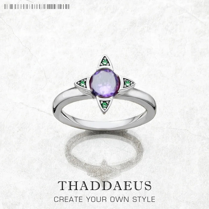 925 Sterling Silver Colourful Stone Flower Ring Jewelry For Women