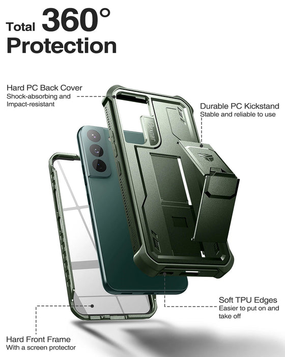 For Samsung Galaxy S22 Plus 5G Full Body Bumper Armor Rugged Military Bracket Holder Case With Built In Screen Protector