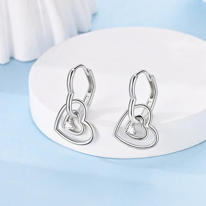 925 Sterling Silver Love Hoop Earrings For Women Simple & Stylish