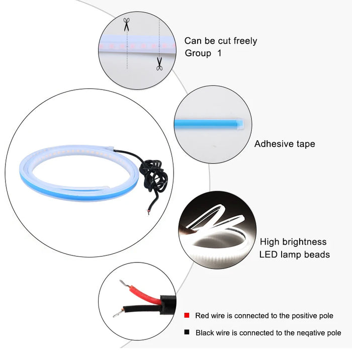 180Cm Led Car Hood Light Strip White Waterproof 12V