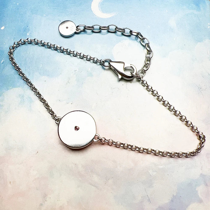 925 Sterling Silver Romantic Gift Pink Disc Heart Bracelet Zircon Jewelry For Women