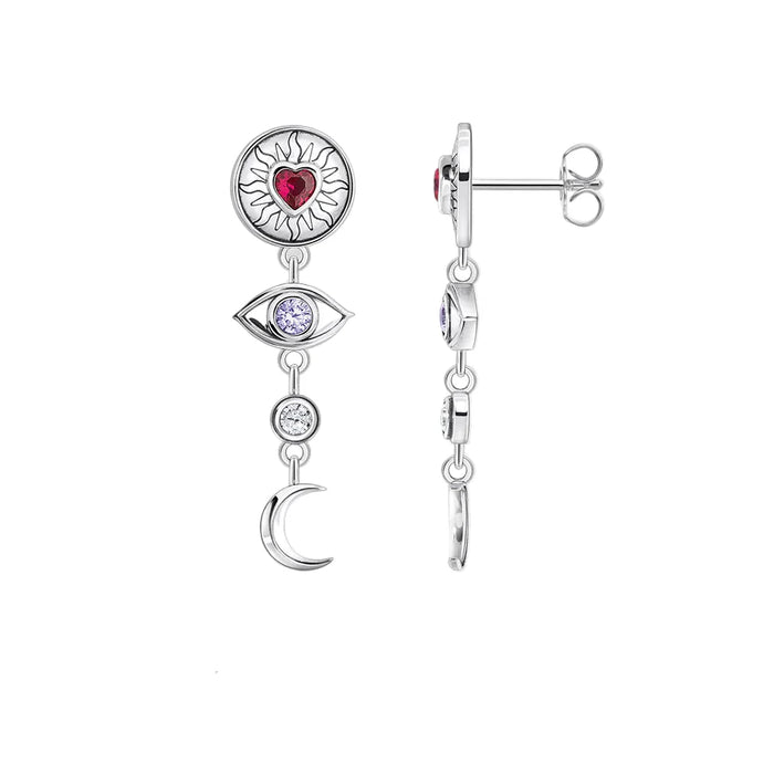 925 Sterling Silver Boho Talisman Earrings Eye Moon Sun Heart Lucky For Women