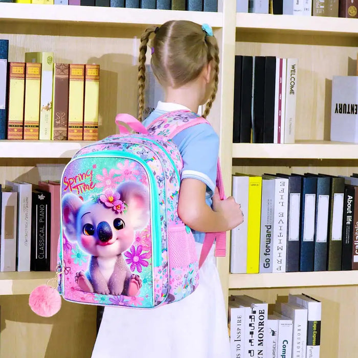 3 Piece Girls Backpack Set 16 Inch Koala Design For Elementary School