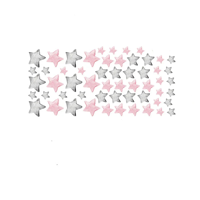 56 Watercolour Pink Grey Stars Wall Stickers For Kids Room Decor
