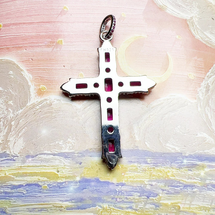 925 Sterling Silver Cross Pendant With Rose Stone Fashion Jewelry For Women