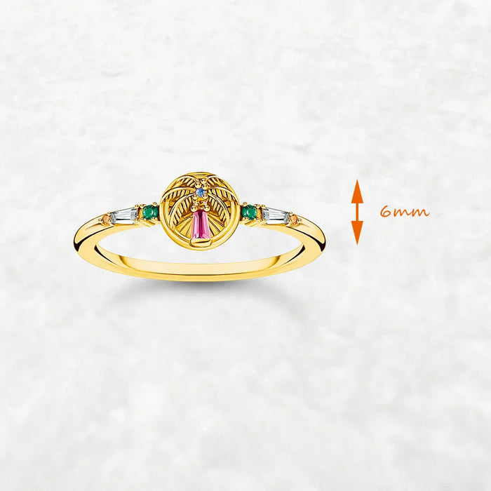 925 Sterling Silver Colourful Palm Tree Ring Boho