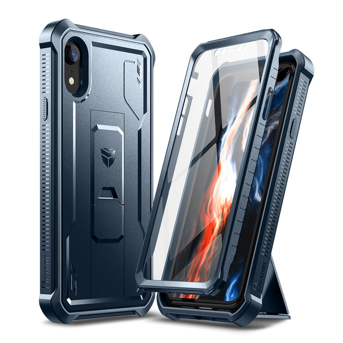 For Iphone Xr 6.1 Inch Full-Body Bumper Military Grade Armor Shockproof Case Kickstand With Built-In Screen Protector