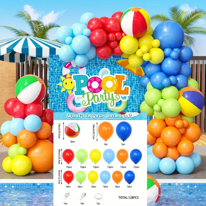 128Pcs Summer Pool Themed Balloon Wreath Arch Set Beach Party Hawaii Holiday Birthday Party Graduation Party Decoration