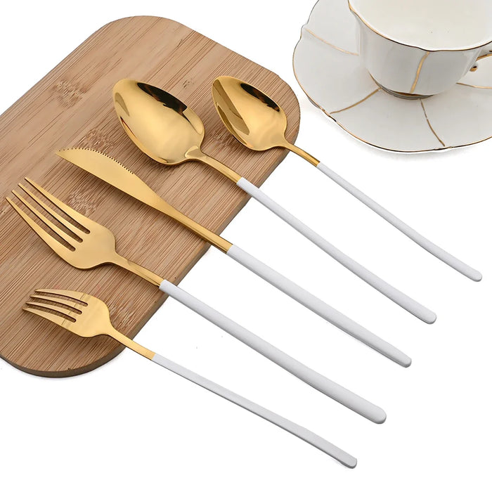 24 Piece Gold Stainless Steel Cutlery Set For Dining And Kitchen Use
