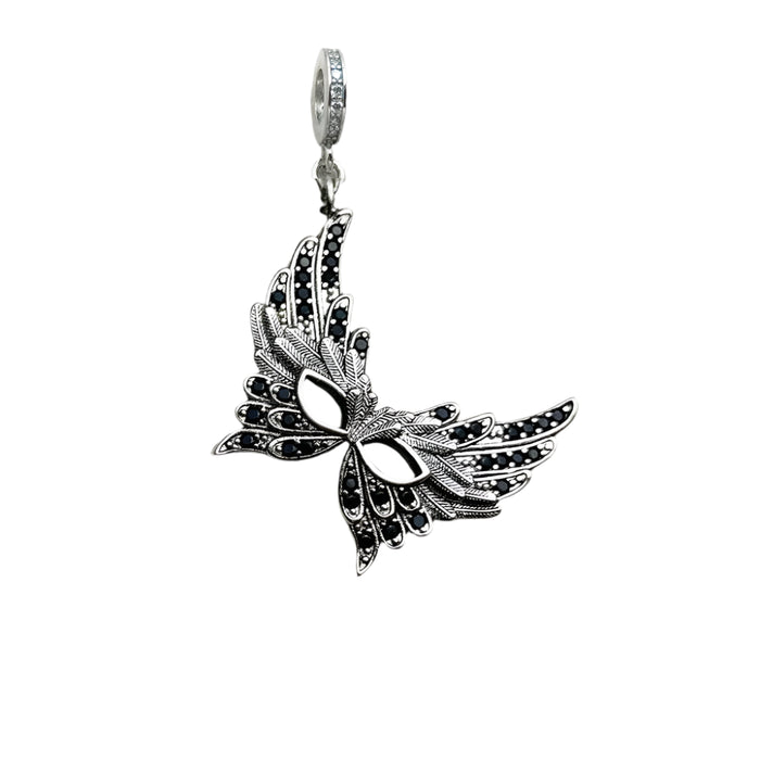 925 Sterling Silver Feather Mask Pendant Halloween Charm For Women