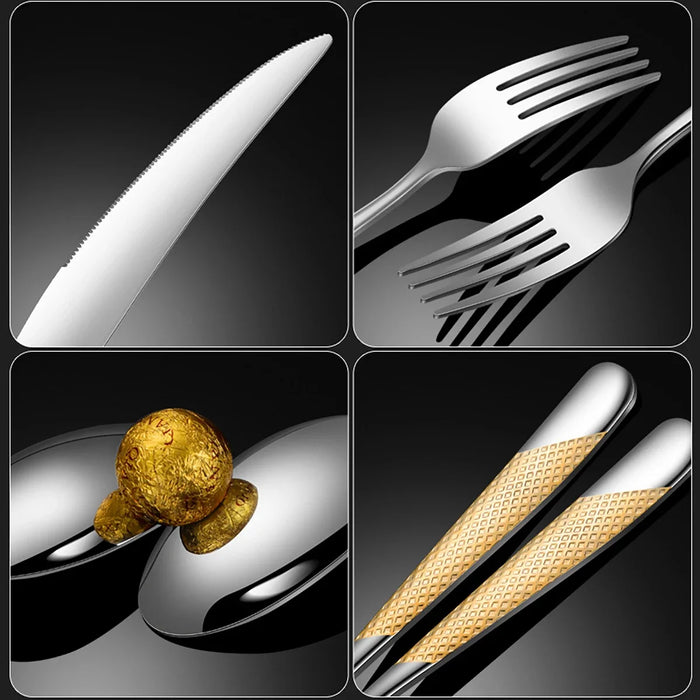 16 Piece Stainless Steel Gold Plated Cutlery Set For Western Dining